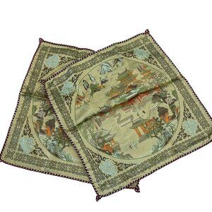 Vintage Brocade Floral Decorative Tapestry Pillow Covers 17x17 Asian Pagoda Desi